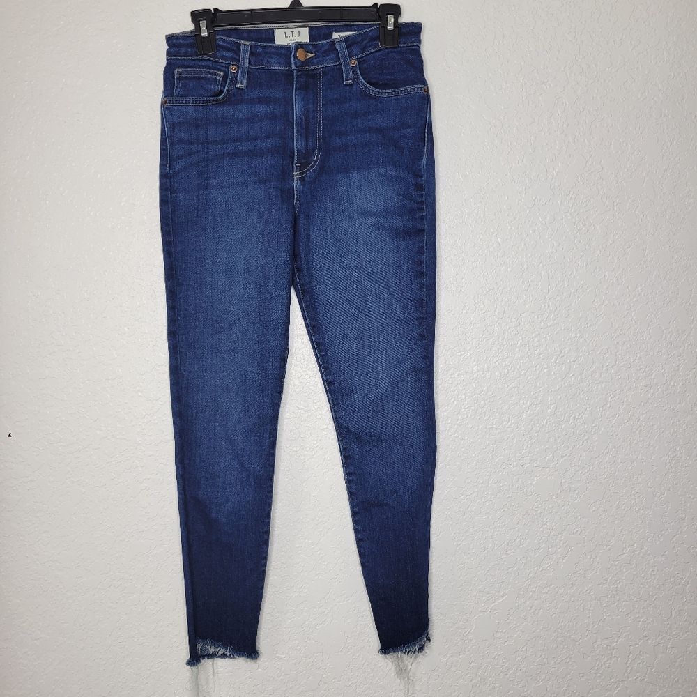 L.T.J. Letter to Juliet Size 28 Dark Verona Raw Frayed Step Diagonal Hem Jeans - Picture 3 of 10